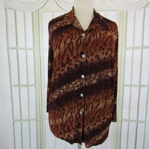 Slinky Brand Blouse Button Front Animal Print 2X